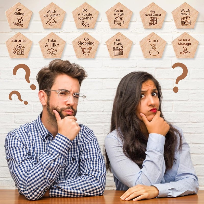 oyeftp Store طقم نرد 3 قطع للأزواج، هدايا ملائمة للجوائز لها وله، نرد قرار الطعام ليوم الذكرى هدايا للأزواج، صديقة وصديق للأعمار، عيد الحب، عيد ميلاد، زفاف، نرد الطعام - Image 3